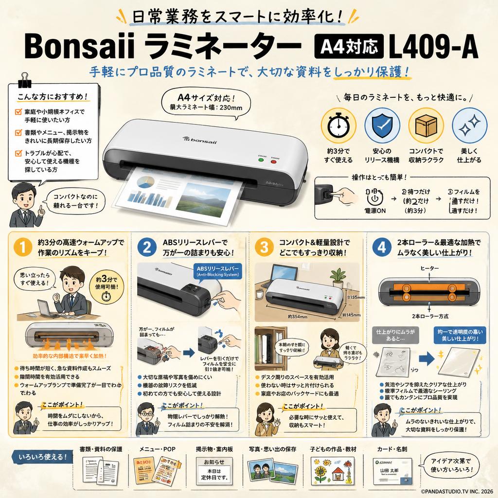 Bonsaii ラミネーター A4対応 L409-A 概要