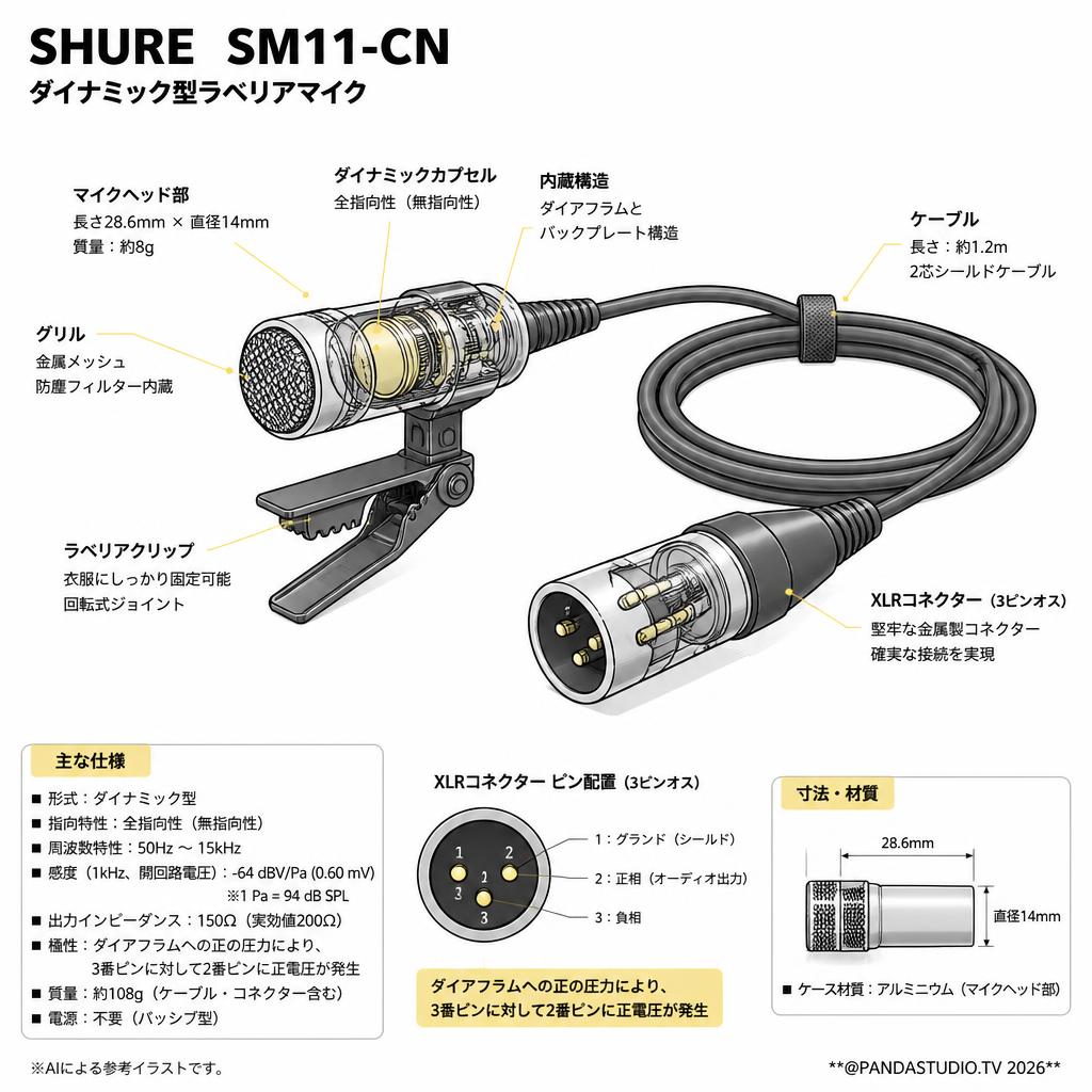 SHURE  SM11-CN ダイナミック型ラベリアマイク スペック