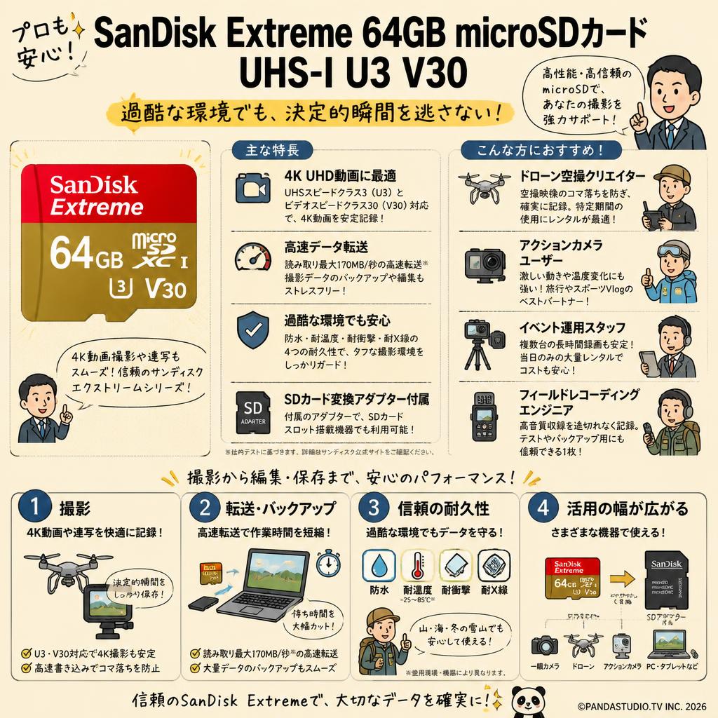 SanDisk Extreme 64GB microSDカード  UHS-I U3 V30 おもな対象のお客様