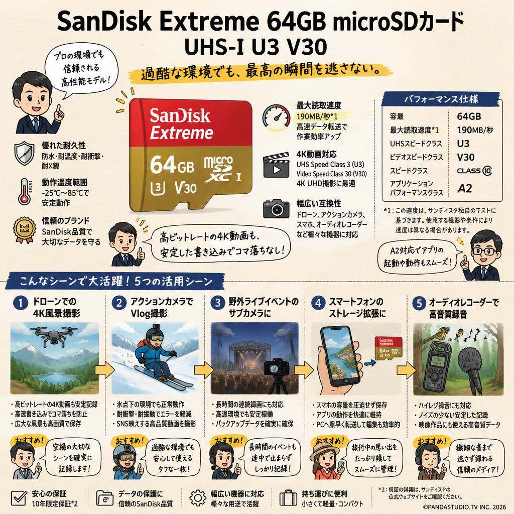 SanDisk Extreme 64GB microSDカード  UHS-I U3 V30 用途