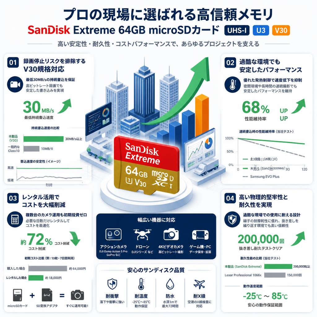 SanDisk Extreme 64GB microSDカード  UHS-I U3 V30 セールスポイント