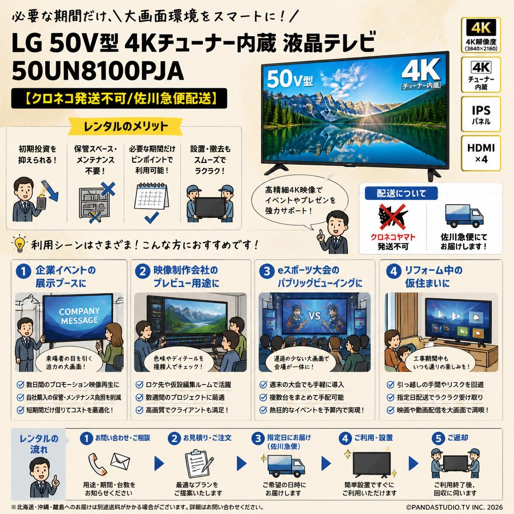 LG 50V型 4Kチューナー内蔵 液晶テレビ 50UN8100PJA 【クロネコ発送不可/佐川急便配送】 おもな対象のお客様