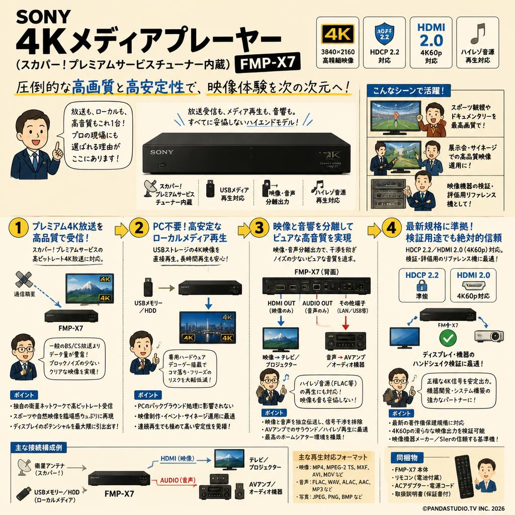 SONY 4Kメディアプレーヤー (スカパー！プレミアムサービスチューナー内蔵) FMP-X7 概要