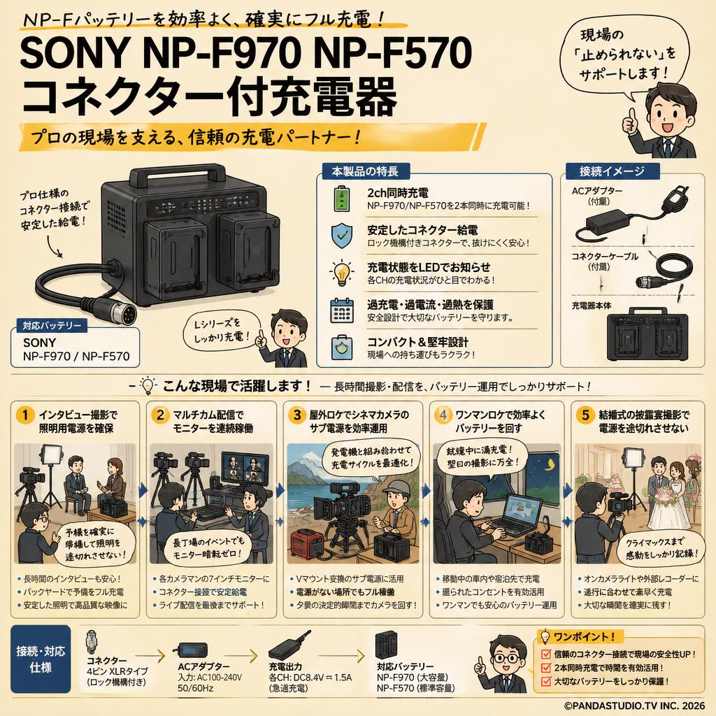 SONY NP-F970 NP-F570 コネクター付充電器 用途