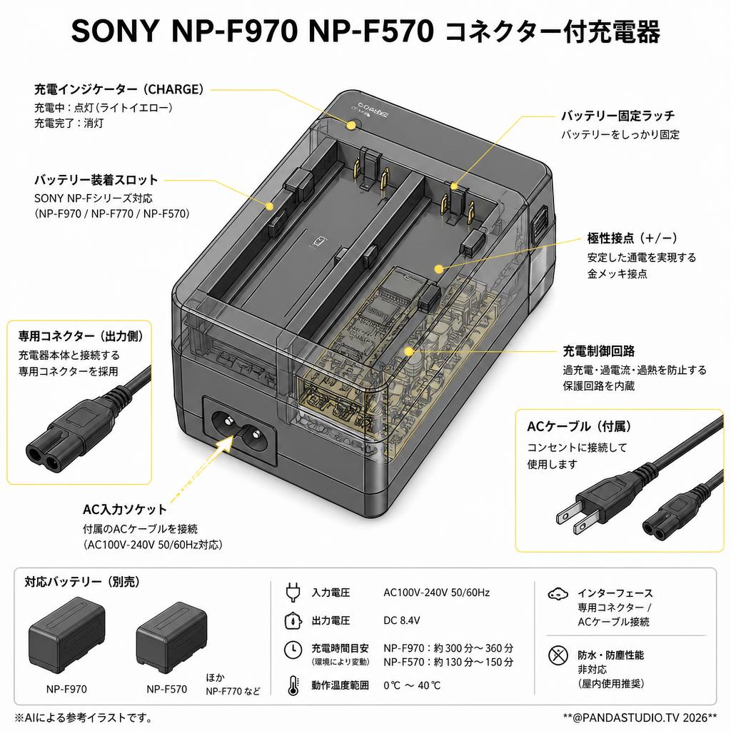 SONY NP-F970 NP-F570 コネクター付充電器 スペック