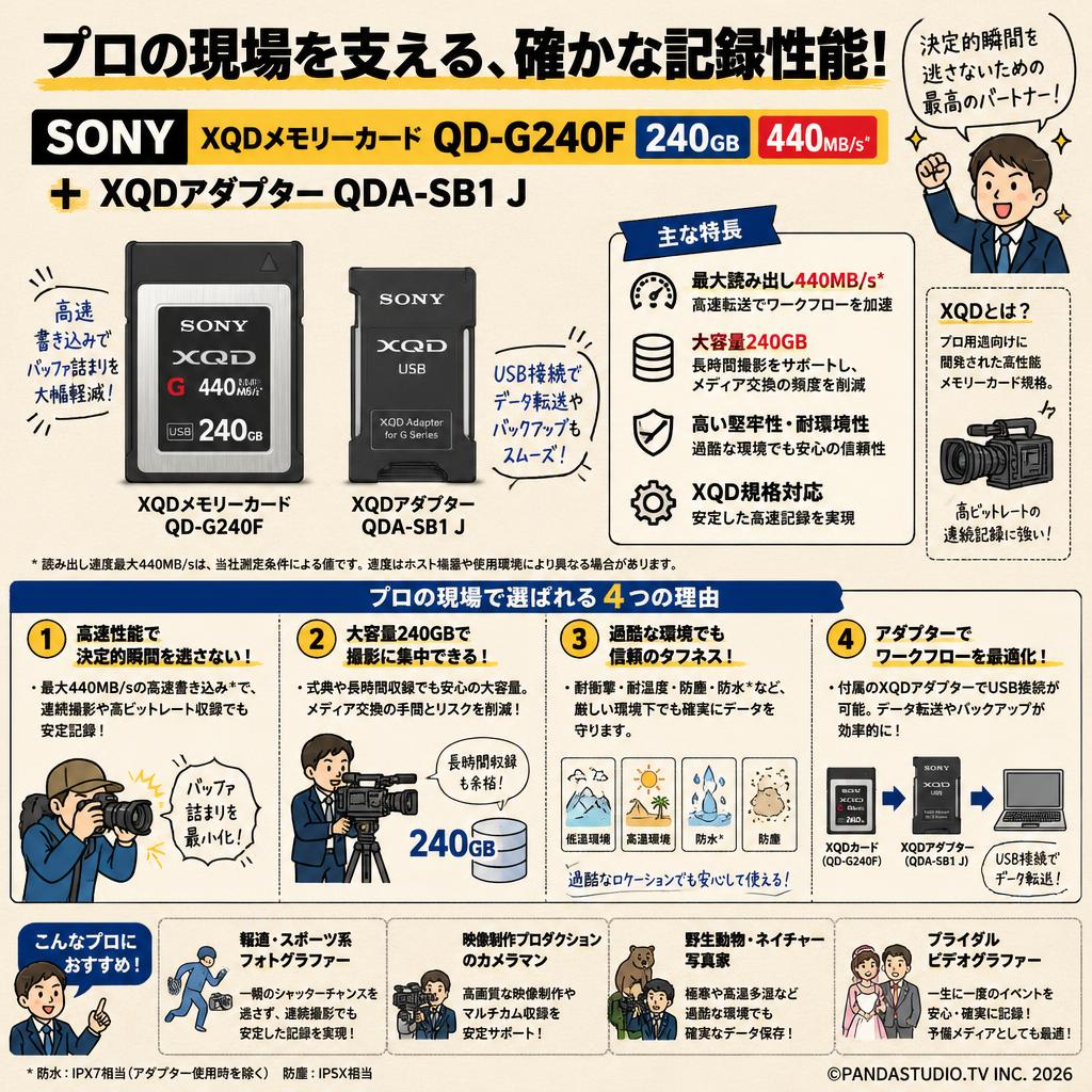 SONY【XQDメモリーカード QD-G240F 240GB 440MB/s＋ XQDアダプター QDA-SB1 J】 おもな対象のお客様