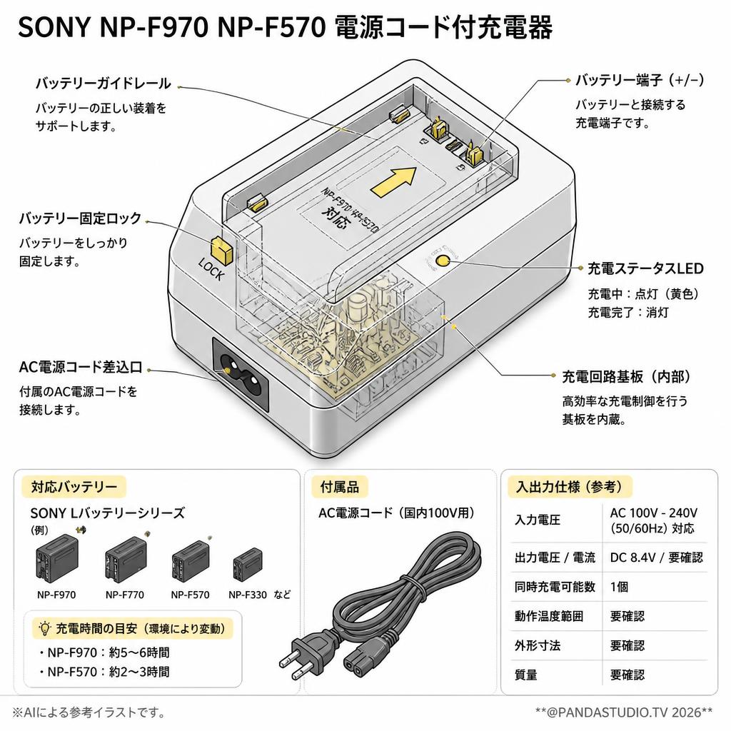 SONY NP-F970 NP-F570 電源コード付充電器 スペック