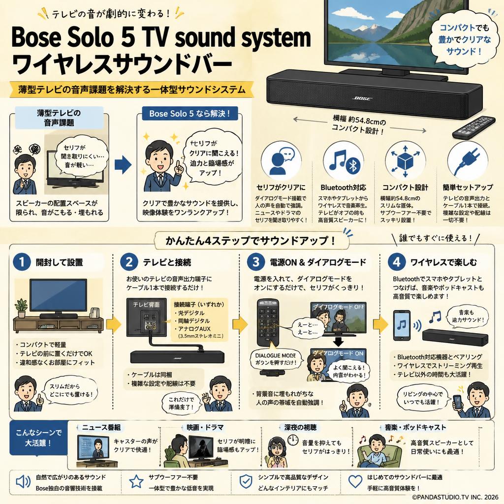 Bose Solo 5 TV sound system ワイヤレスサウンドバー 概要