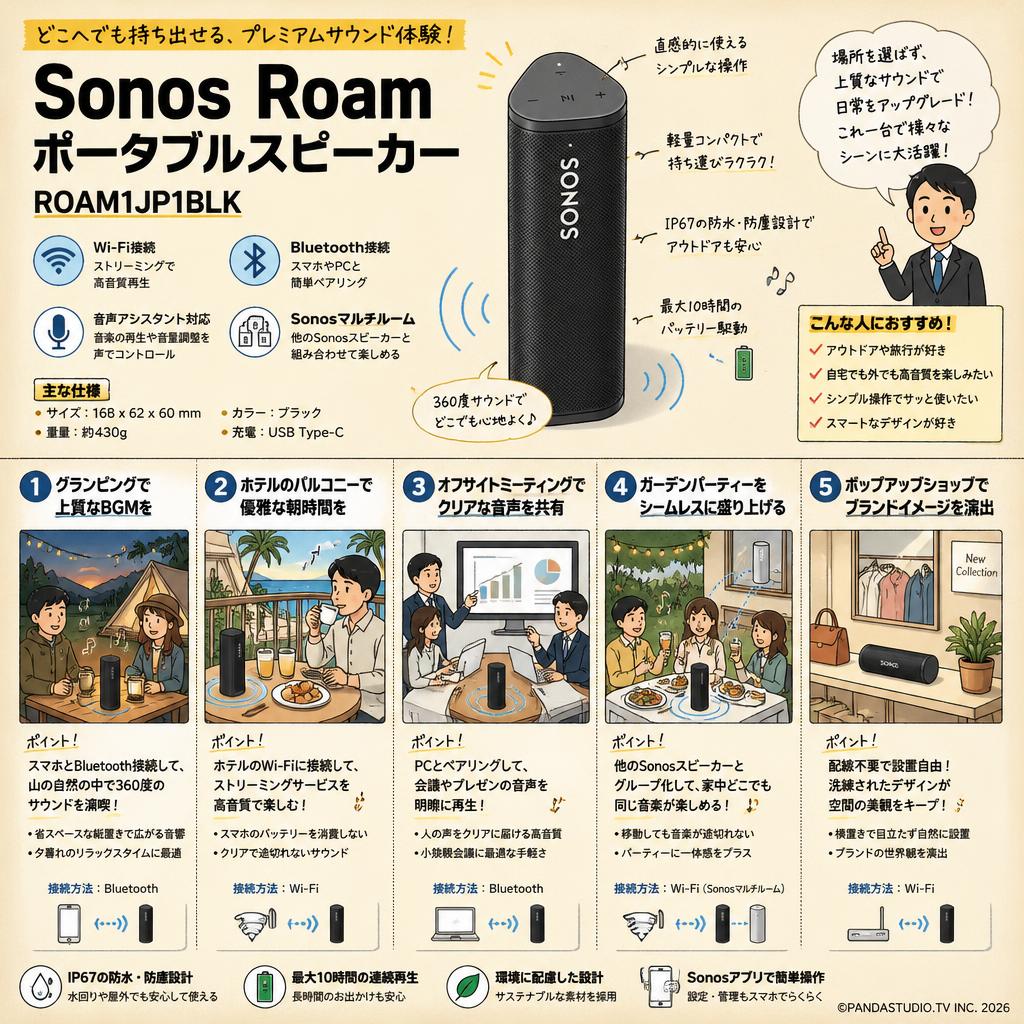 Sonos Roam ポータブルスピーカー ROAM1JP1BLK 用途