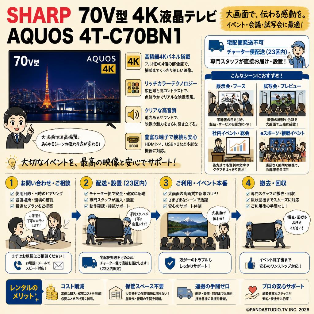 SHARP 70V型 4K液晶テレビ AQUOS 4T-C70BN1【宅配便発送不可/チャーター便配送（23区内）】 おもな対象のお客様