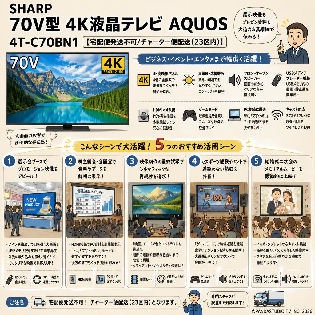 SHARP 70V型 4K液晶テレビ AQUOS 4T-C70BN1【宅配便発送不可/チャーター便配送（23区内）】 用途