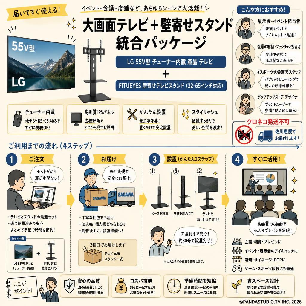 LG 55V型 チューナー内蔵 液晶 テレビ＋FITUEYES 壁寄せテレビスタンド（32-65インチ対応）【クロネコ発送不可/佐川急便配送】 おもな対象のお客様