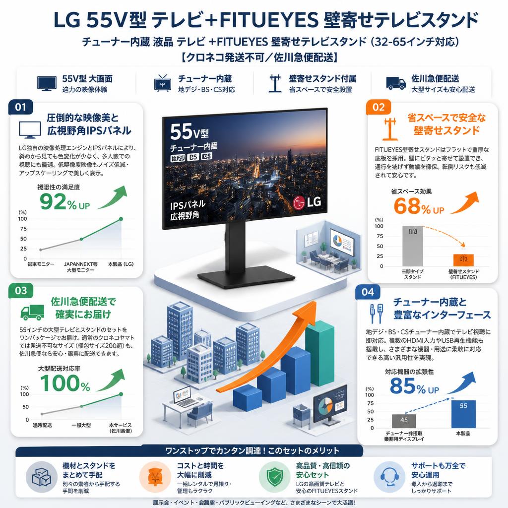 LG 55V型 チューナー内蔵 液晶 テレビ＋FITUEYES 壁寄せテレビスタンド（32-65インチ対応）【クロネコ発送不可/佐川急便配送】 セールスポイント