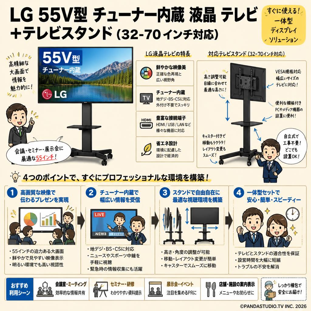 LG 55V型 チューナー内蔵 液晶 テレビ＋テレビスタンド（32-70インチ対応）【クロネコ発送不可/佐川急便配送】 概要