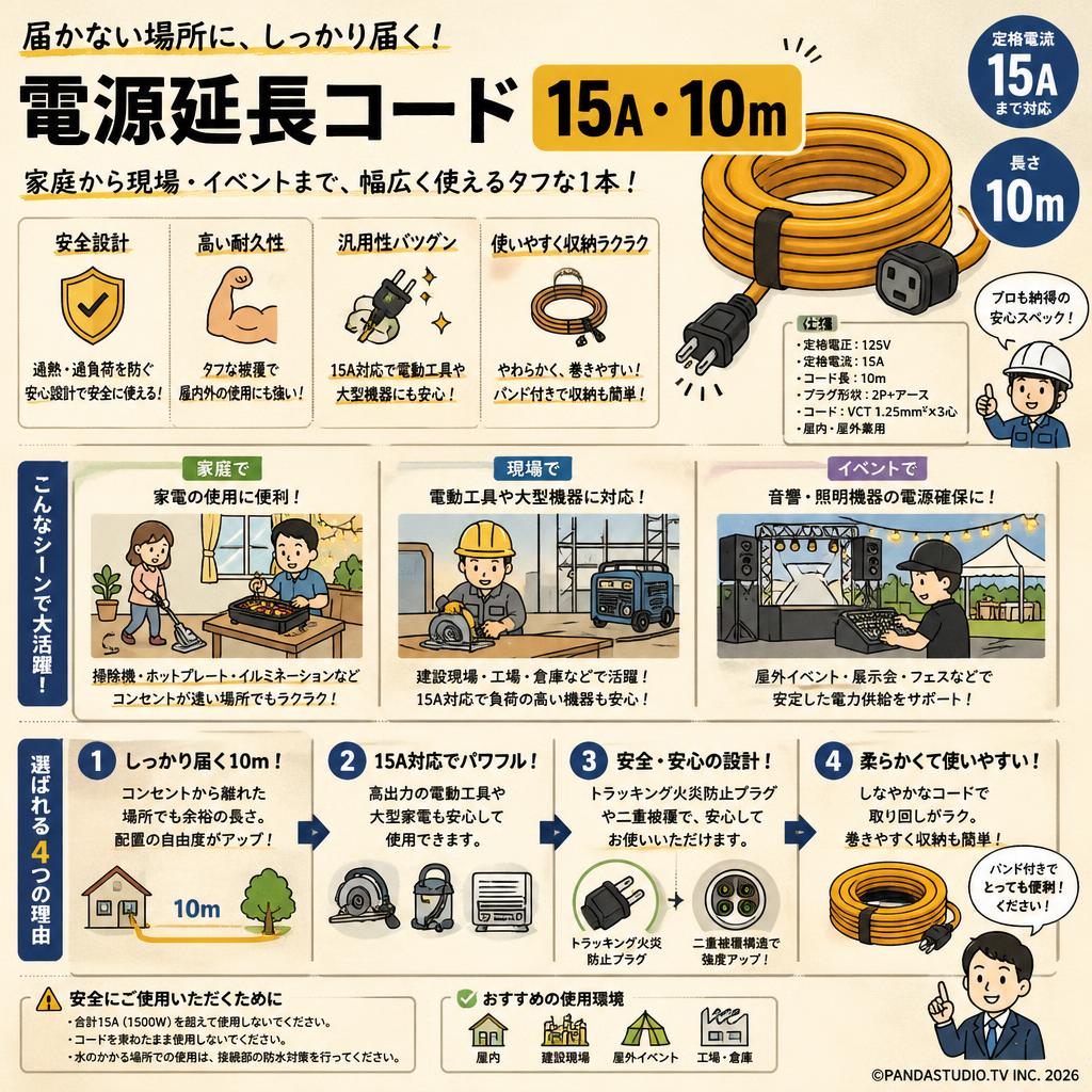 電源延長コード 15A・10m おもな対象のお客様