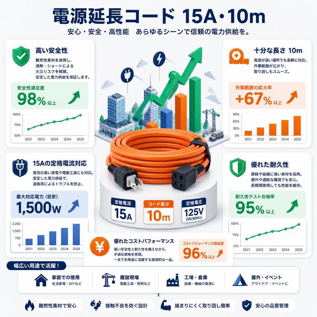 電源延長コード 15A・10m セールスポイント