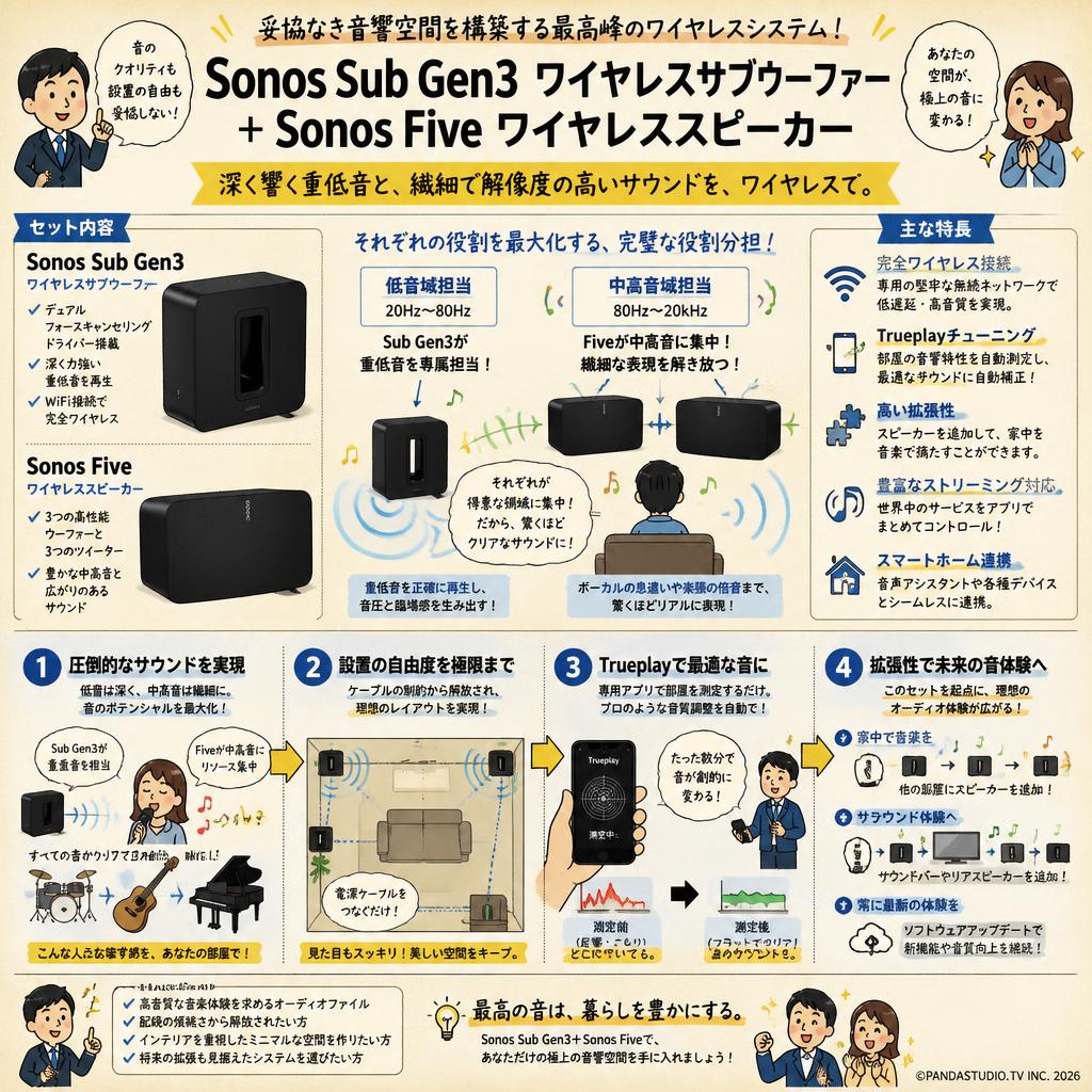 Sonos Sub Gen3 ワイヤレスサブウーファー＋Sonos Five ワイヤレススピーカー 概要