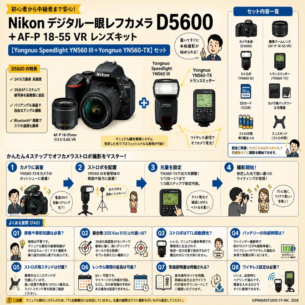 Nikon デジタル一眼レフカメラ D5600＋AF-P 18-55 VR レンズキット【Yongnuo Speedlight YN560 III＋Yongnuo YN560-TX】セット FAQ（よくある質問と答え）