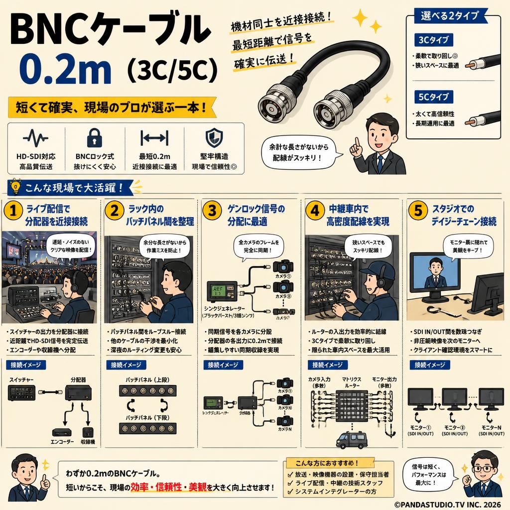 BNCケーブル 0.2m （3C/5C） 用途