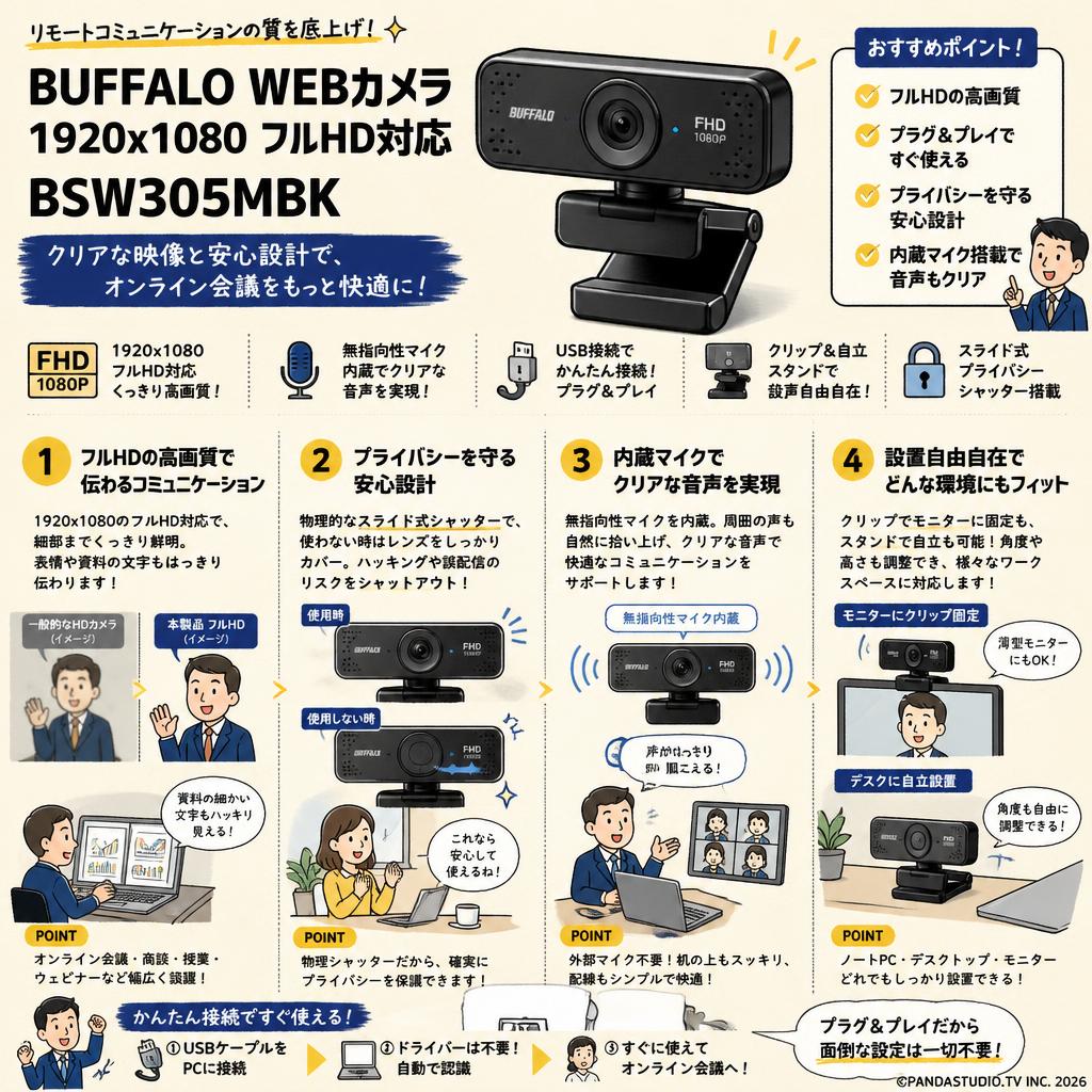 BUFFALO WEBカメラ1920x1080 フルHD対応  BSW305MBK 概要