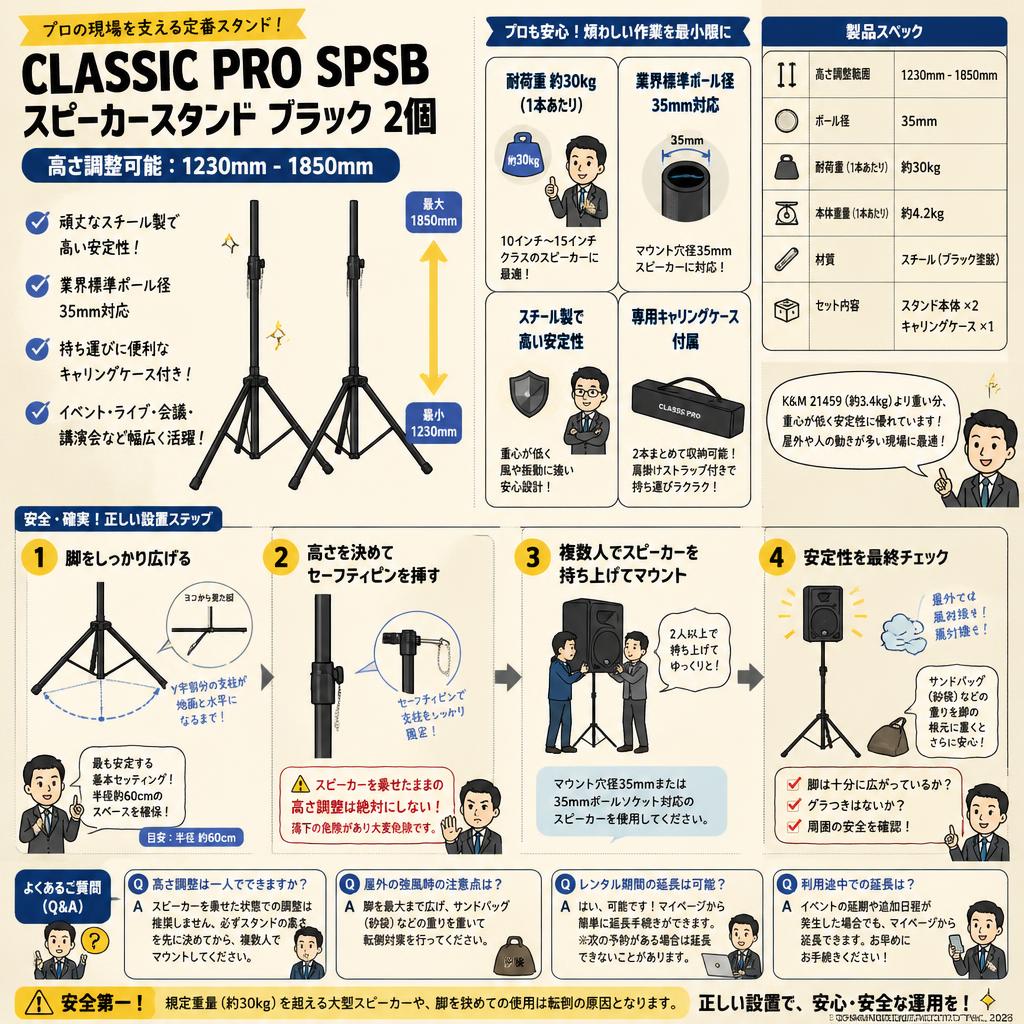 CLASSIC PRO SPSB スピーカースタンド ブラック2個 【高さ調整可能：1230mm - 1850mm】 FAQ（よくある質問と答え）