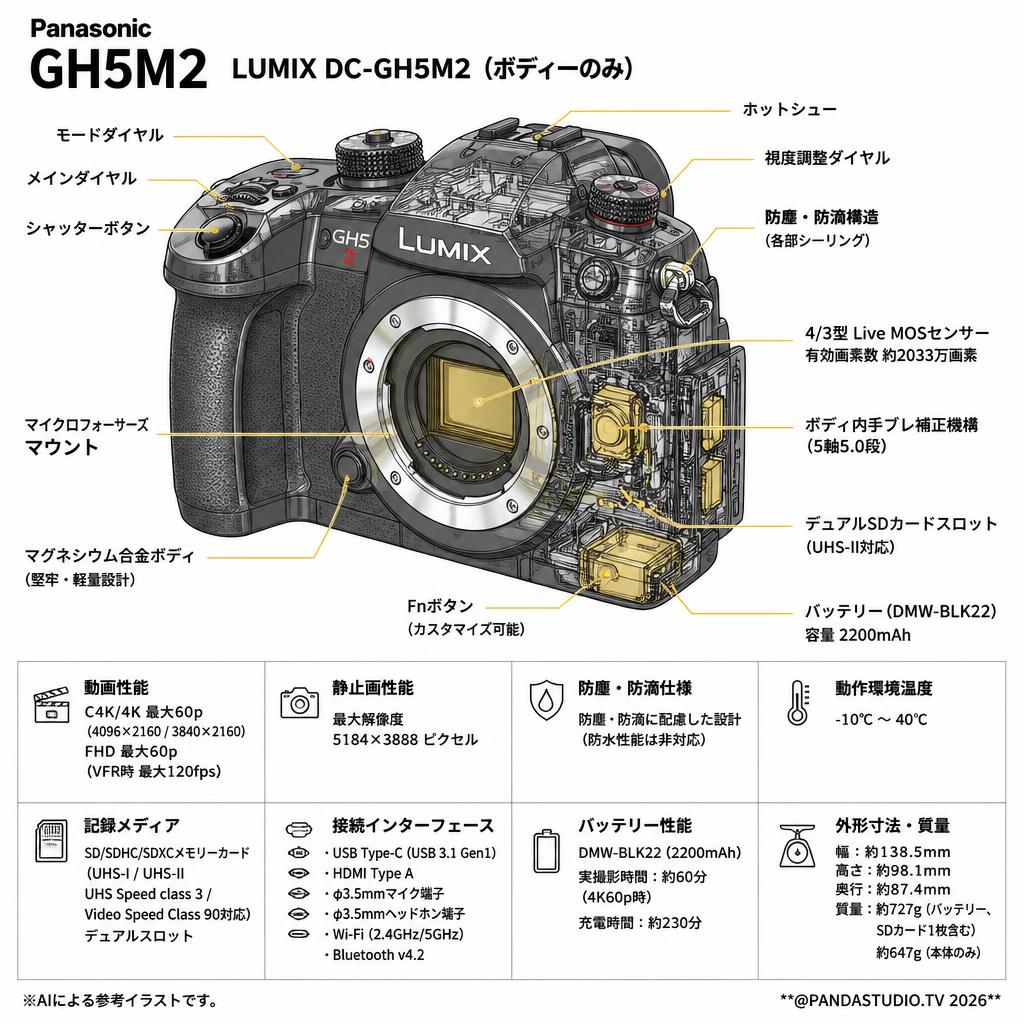Panasonic GH5M2 LUMIX DC-GH5M2（ボディーのみ） スペック