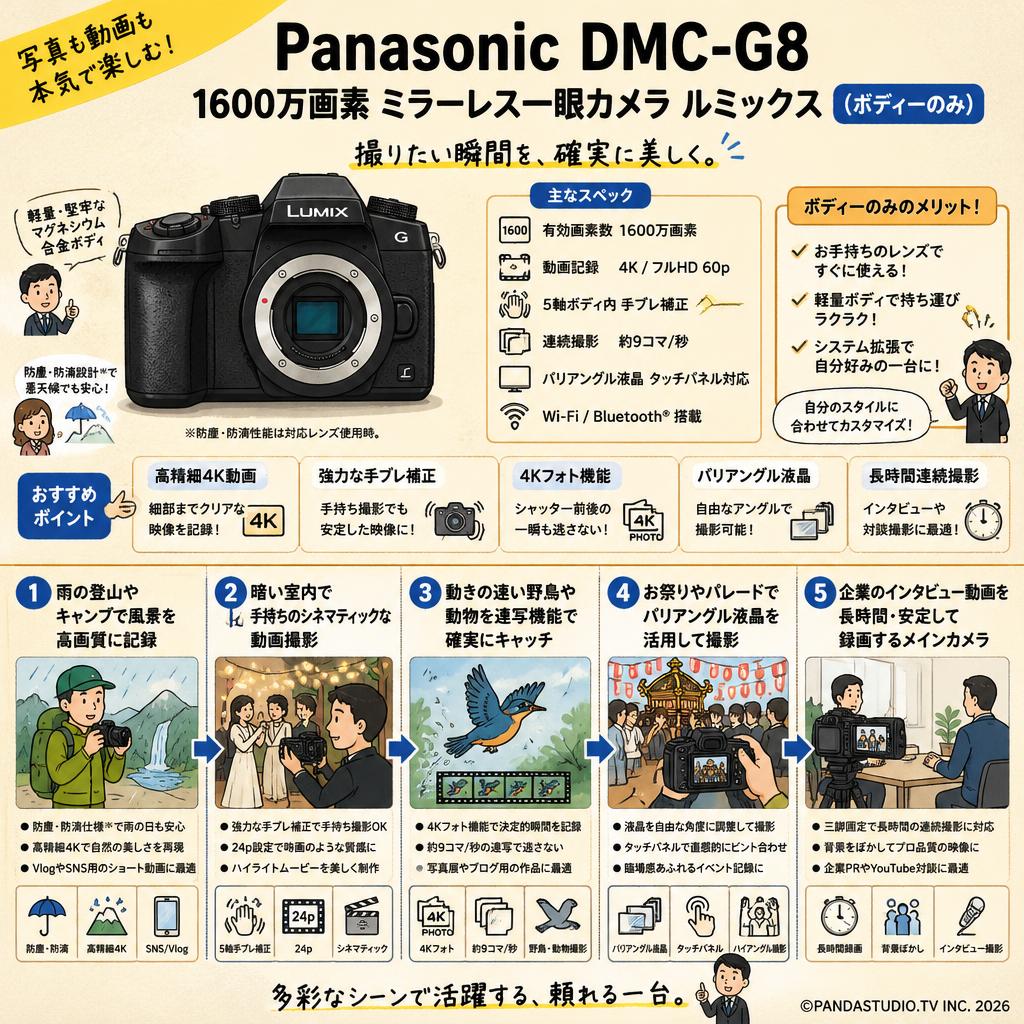 Panasonic DMC-G8 1600万画素  ミラーレス一眼カメラ ルミックス (ボディーのみ) 用途
