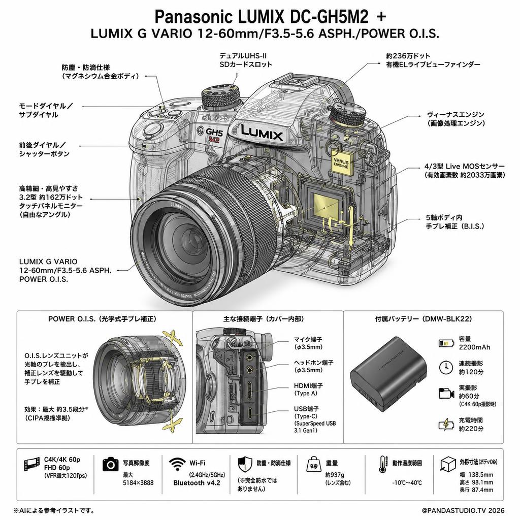 Panasonic LUMIX DC-GH5M2 ＋LUMIX G VARIO 12-60mm/F3.5-5.6 ASPH./POWER O.I.S. スペック