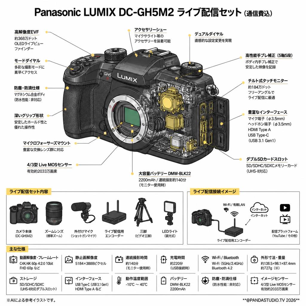 Panasonic LUMIX DC-GH5M2 ライブ配信セット（通信費込） スペック