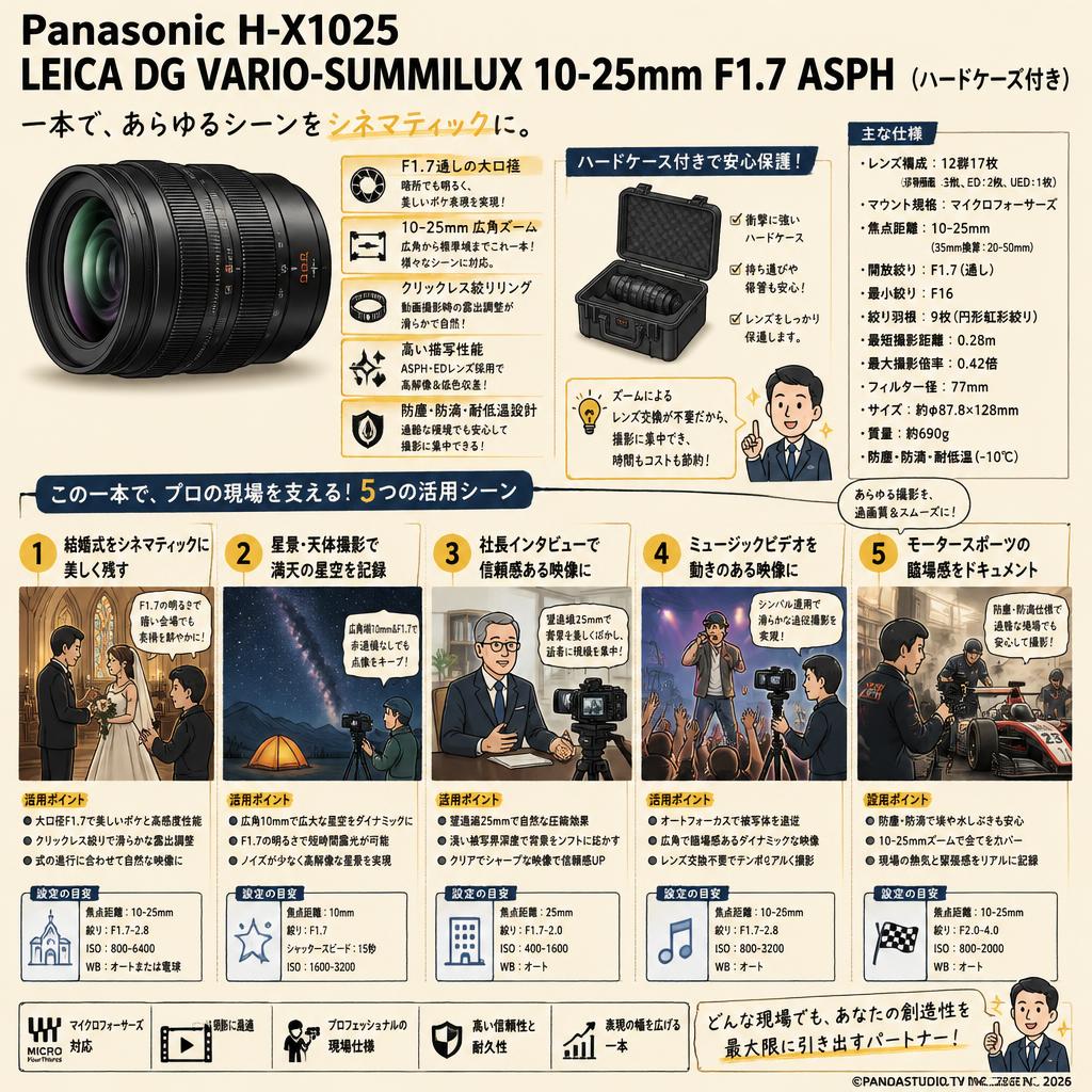Panasonic H-X1025 LEICA DG VARIO-SUMMILUX 10-25mm F1.7 ASPH（ハードケ－ス付き） 用途