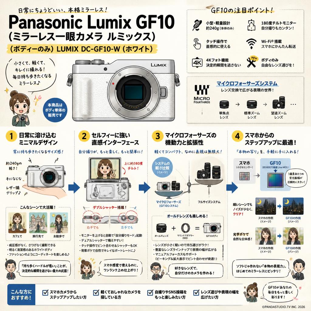Panasonic Lumix GF10 ミラーレス一眼カメラ ルミックス (ボディーのみ) LUMIX DC-GF10-W（ホワイト） 概要