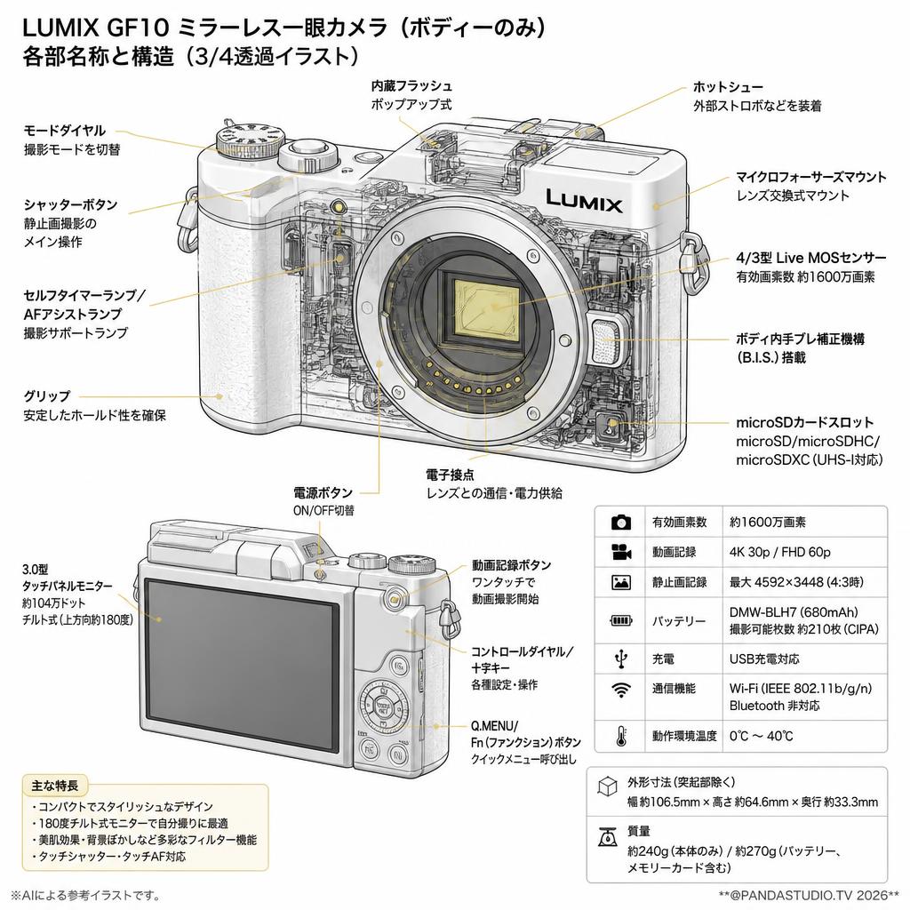 Panasonic Lumix GF10 ミラーレス一眼カメラ ルミックス (ボディーのみ) LUMIX DC-GF10-W（ホワイト） スペック