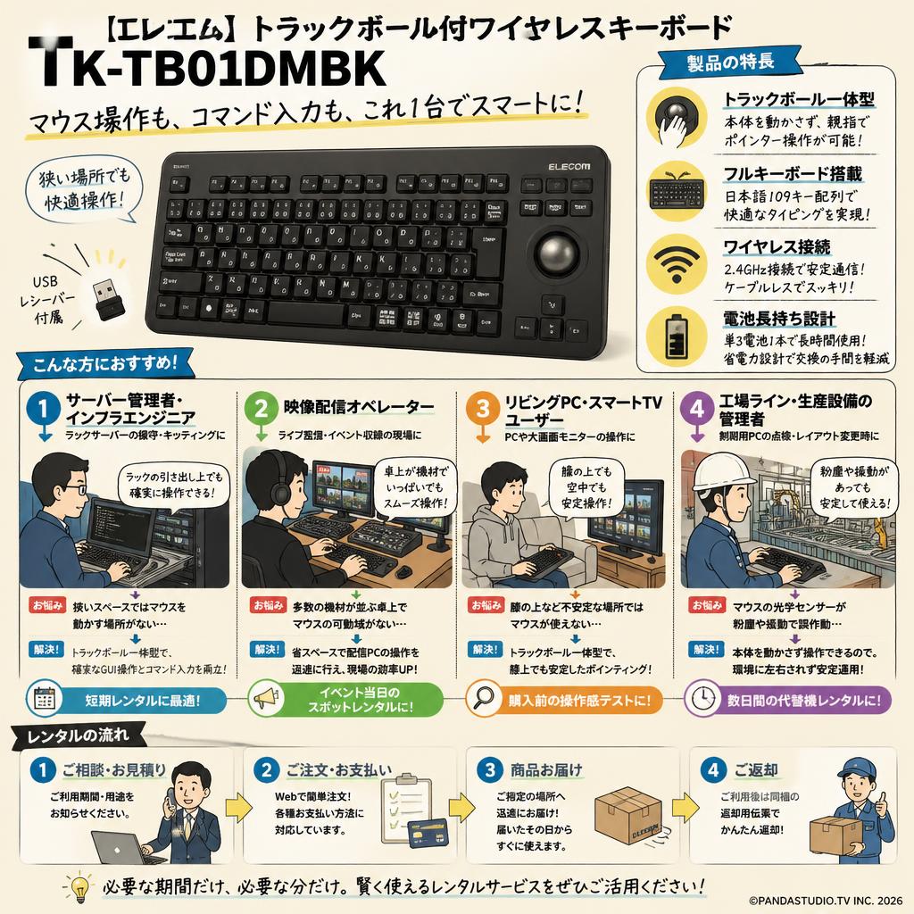 【エレコム】トラックボール付ワイヤレスキーボード TK-TB01DMBK おもな対象のお客様