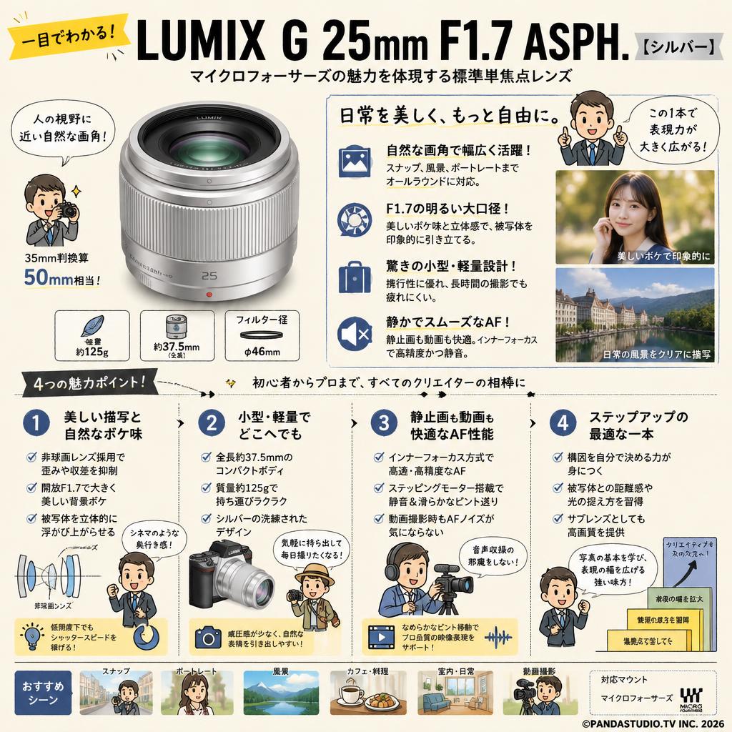 Panasonic LUMIX G 25mm F1.7 ASPH.マイクロフォーサーズ【シルバー】 概要