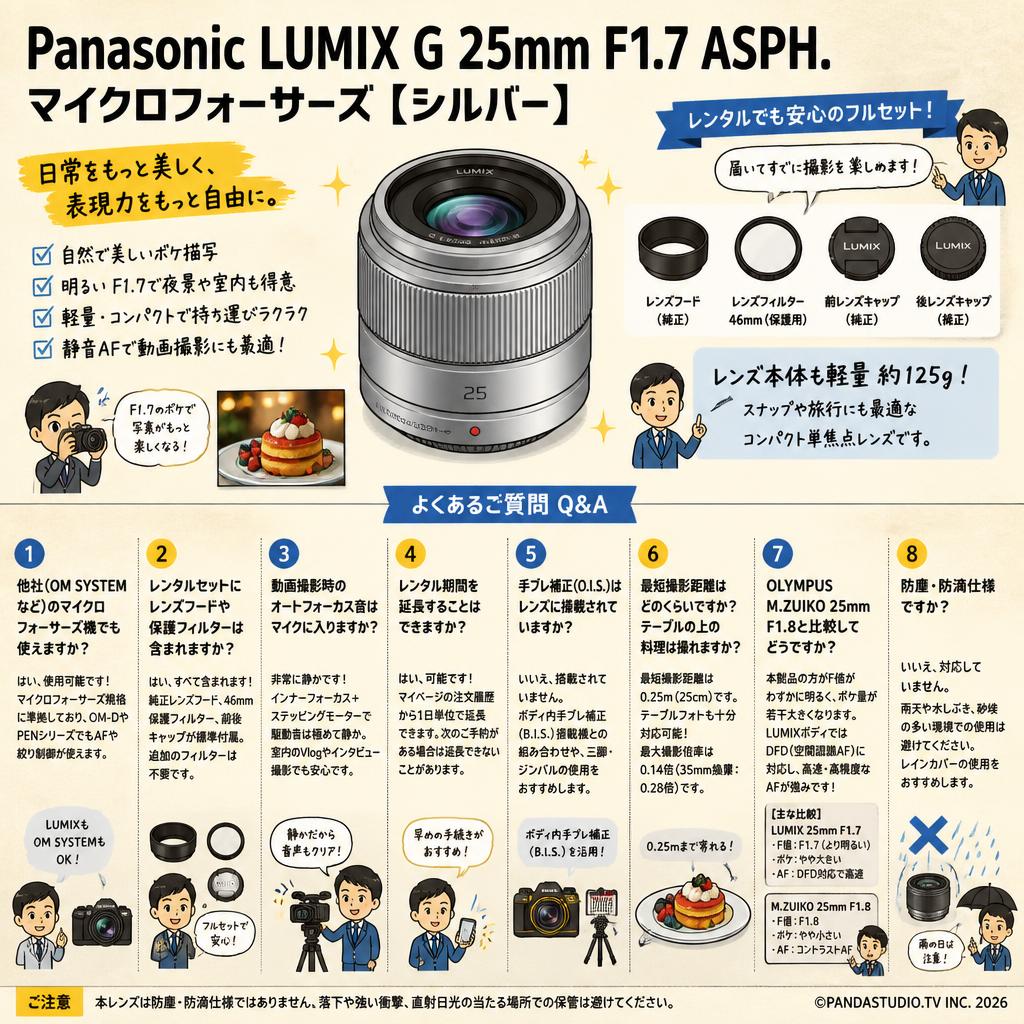 Panasonic LUMIX G 25mm F1.7 ASPH.マイクロフォーサーズ【シルバー】 FAQ（よくある質問と答え）