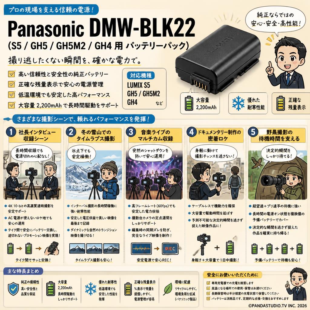 Panasonic DMW-BLK22 (S5 GH5 GH5M2 GH4用 バッテリーパック) 用途