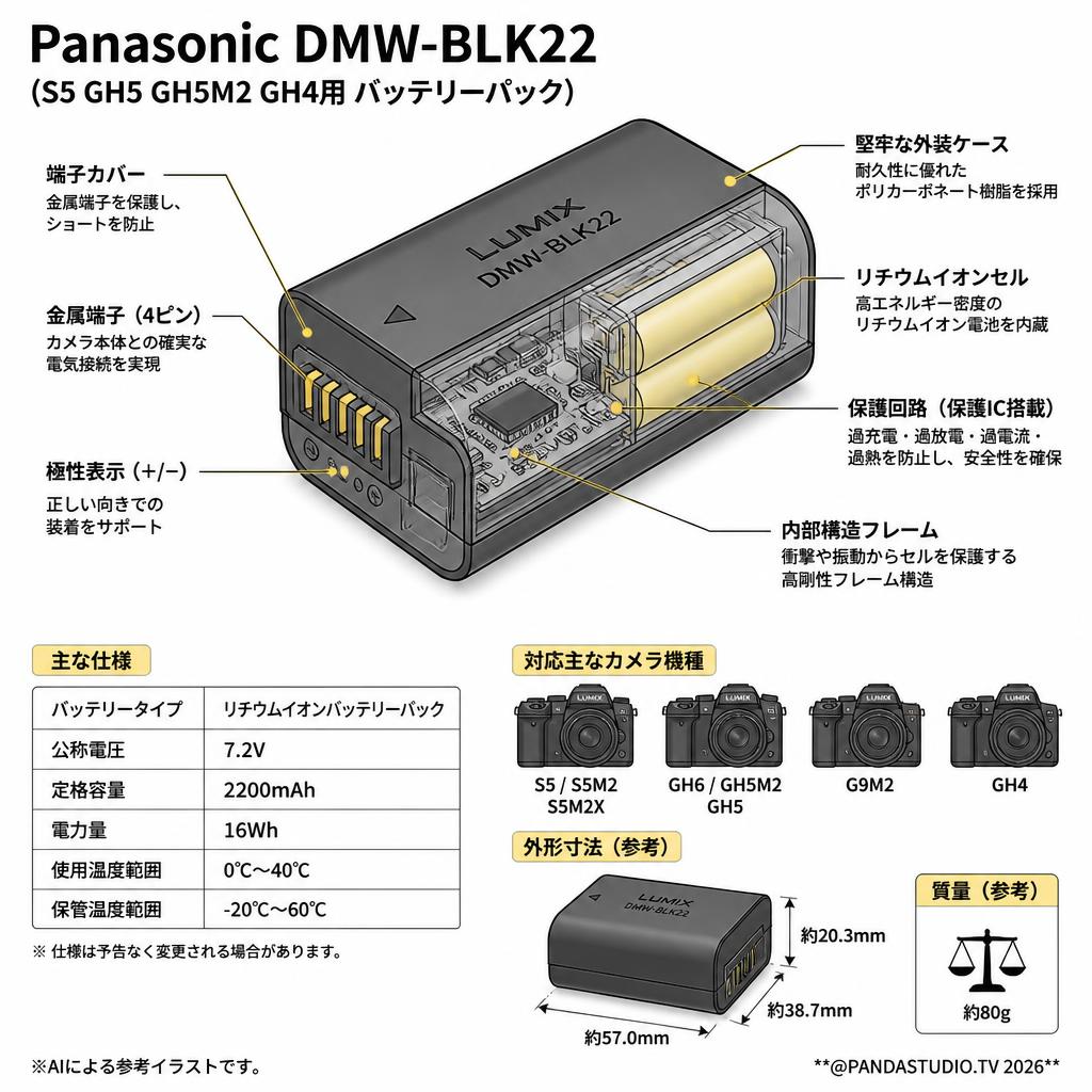 Panasonic DMW-BLK22 (S5 GH5 GH5M2 GH4用 バッテリーパック) スペック