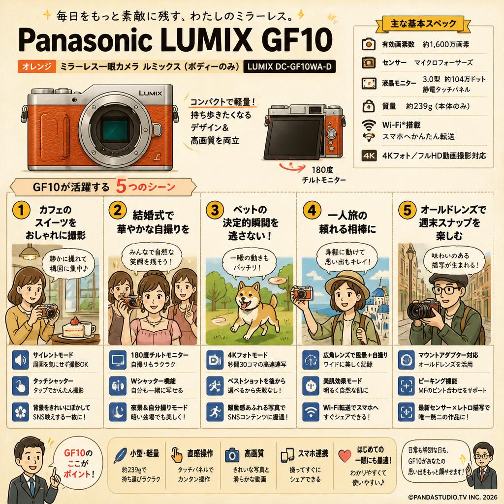 Panasonic Lumix GF10 ミラーレス一眼カメラ ルミックス (ボディーのみ) LUMIX DC-GF10WA-D（オレンジ） 用途