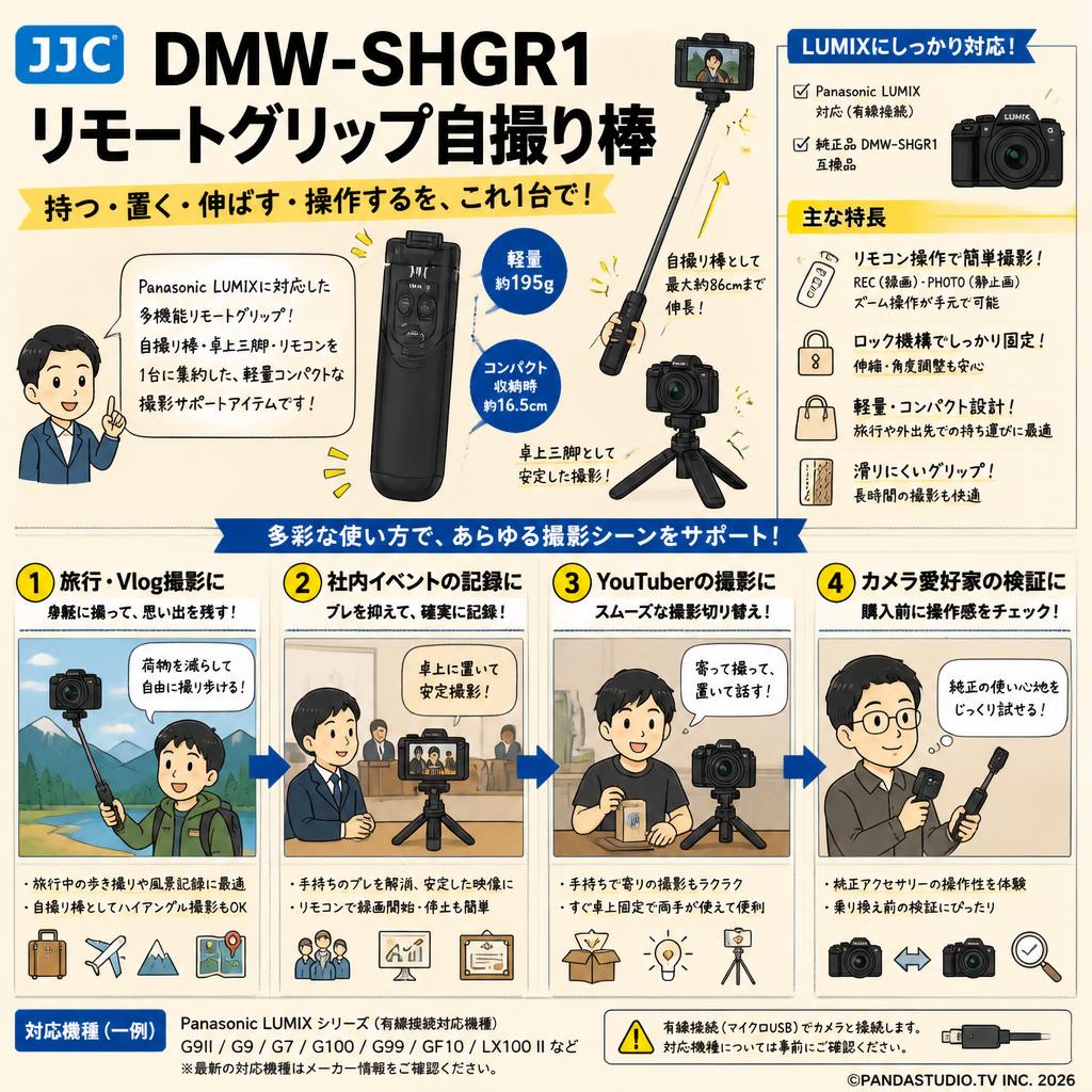 JJC DMW-SHGR1 リモートググリップ 自撮り棒 Panasonic ルミックス対応 おもな対象のお客様