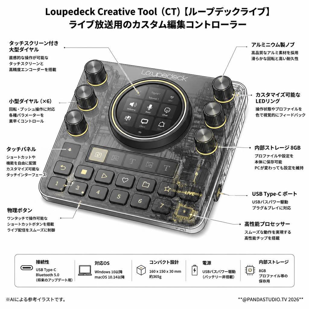 Loupedeck Creative Tool（CT)【ループデックライブ】ライブ放送用のカスタム編集コントローラー スペック