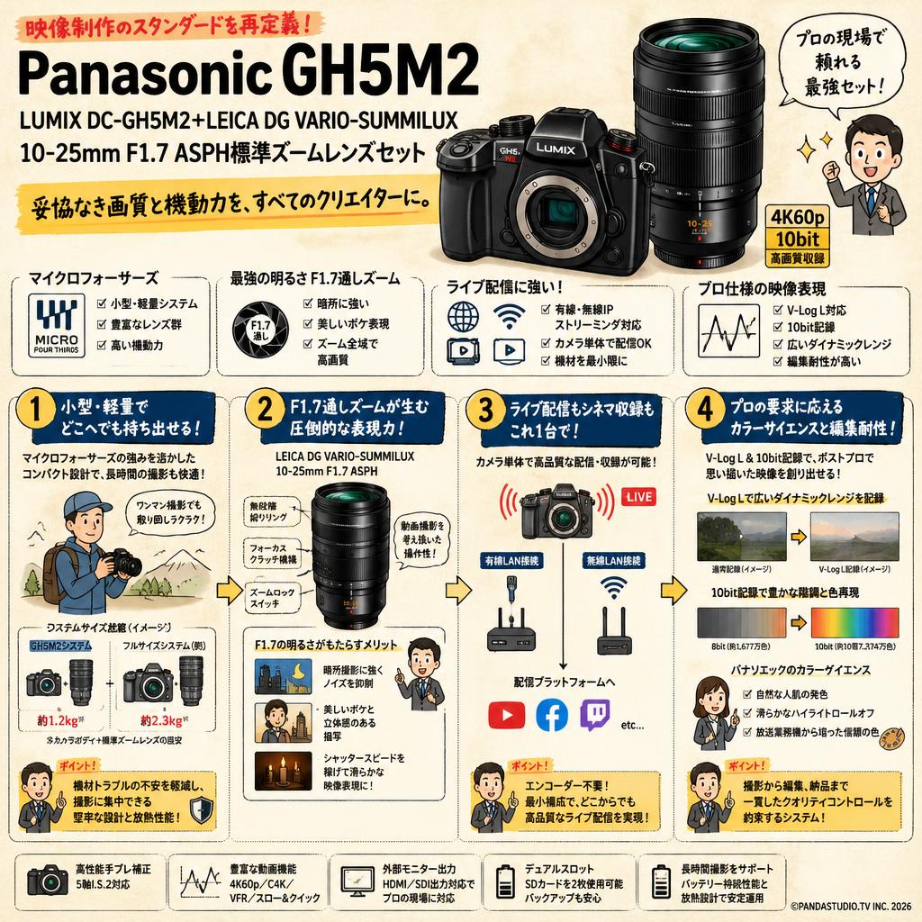 Panasonic GH5M2 LUMIX DC-GH5M2＋LEICA DG VARIO-SUMMILUX 10-25mm F1.7 ASPH標準ズームレンズセット 概要
