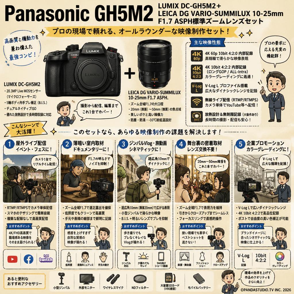 Panasonic GH5M2 LUMIX DC-GH5M2＋LEICA DG VARIO-SUMMILUX 10-25mm F1.7 ASPH標準ズームレンズセット 用途
