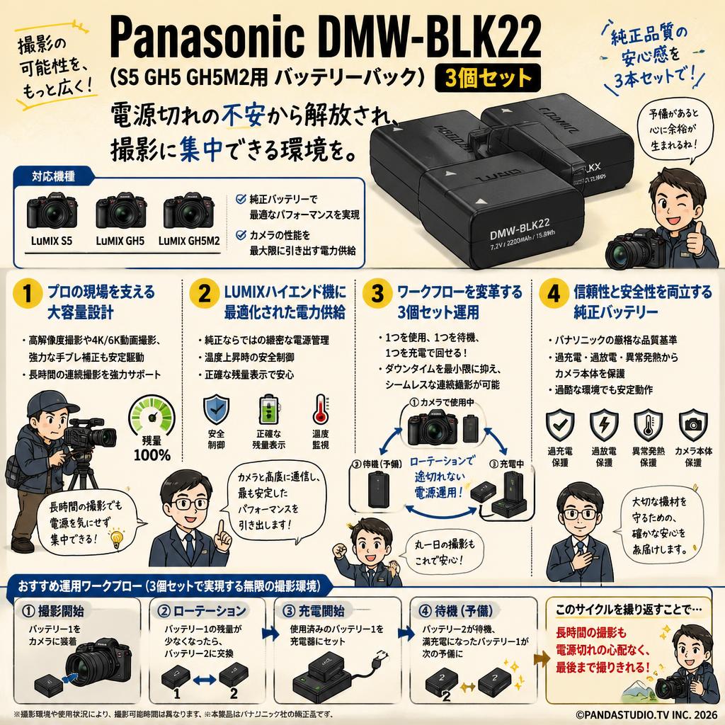 Panasonic DMW-BLK22 (S5 GH5 GH5M2用 バッテリーパック)3個セット 概要