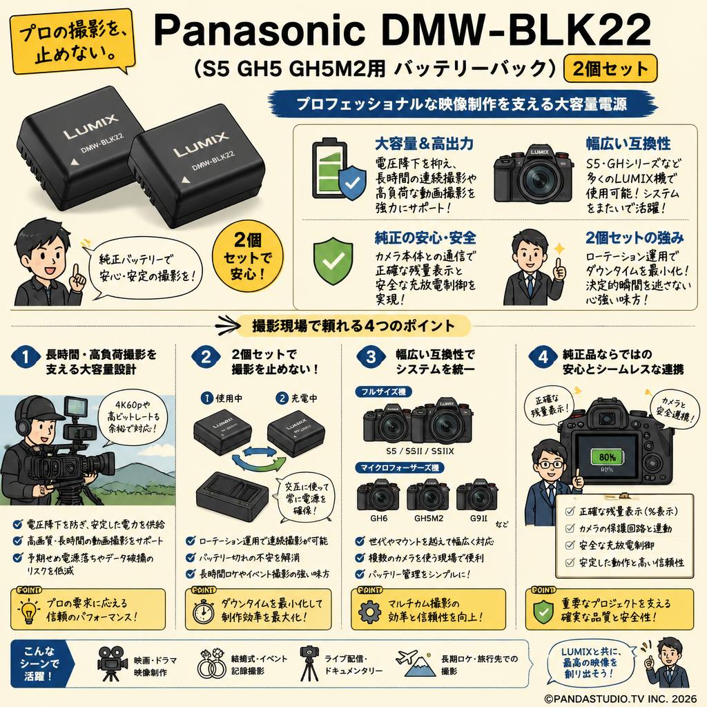 Panasonic DMW-BLK22 (S5 GH5 GH5M2用 バッテリーパック)2個セット 概要
