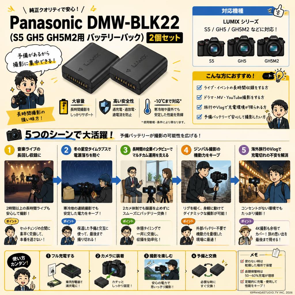 Panasonic DMW-BLK22 (S5 GH5 GH5M2用 バッテリーパック)2個セット 用途