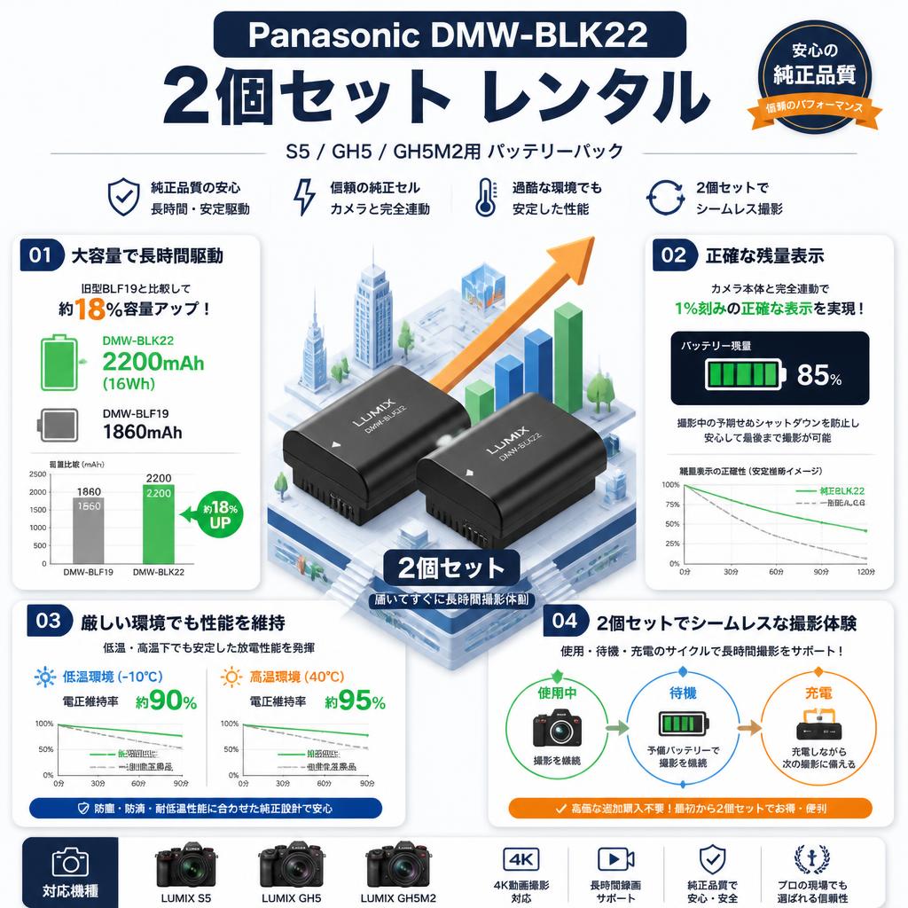 Panasonic DMW-BLK22 (S5 GH5 GH5M2用 バッテリーパック)2個セット セールスポイント