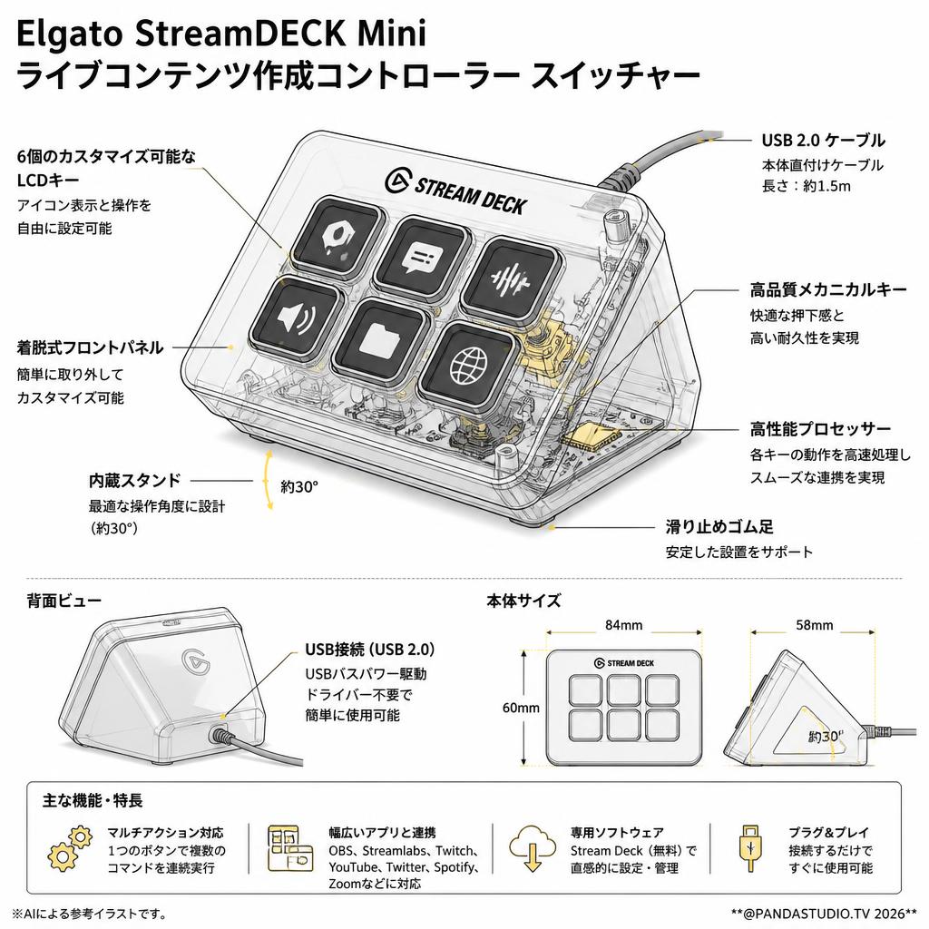 Elgato StreamDECK Miniライブコンテンツ作成コントローラー スイッチャー スペック