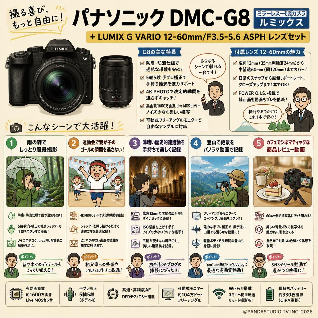 Panasonic DMC-G8 ミラーレス一眼カメラ ルミックス +LUMIX G VARIO 12-60mm/F3.5-5.6 ASPHレンズセット 用途