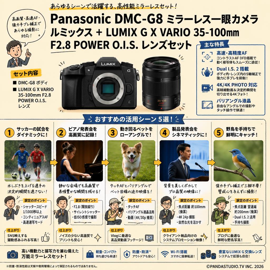 Panasonic DMC-G8 ミラーレス一眼カメラ ルミックス +LUMIX G X VARIO 35-100mm F2.8 POWER O.I.S.レンズセット 用途