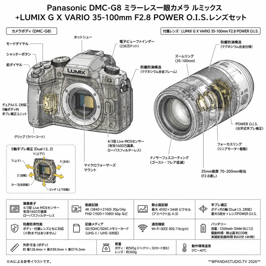 Panasonic DMC-G8 ミラーレス一眼カメラ ルミックス +LUMIX G X VARIO 35-100mm F2.8 POWER O.I.S.レンズセット スペック